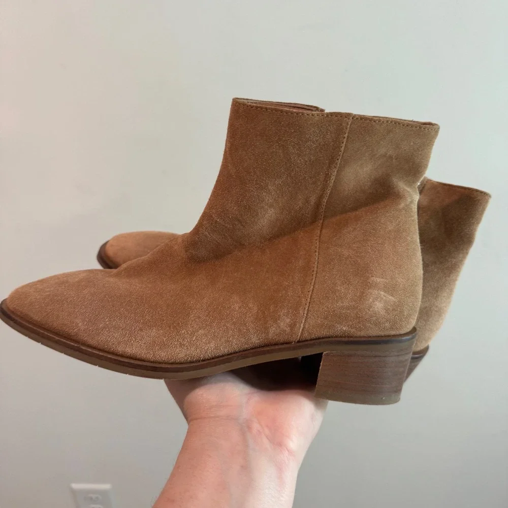 Aquatalia Reeta Tan Brown Weatherproof Suede Ankle Boots Made in Italy Womens 7